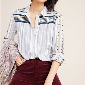 Anthropologie Pilcro Embroidered button down shirt